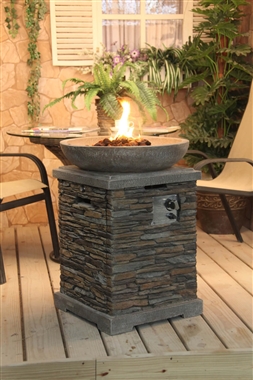 Tall Slate effect Gas Fire Pit and Patio Fire Bowl