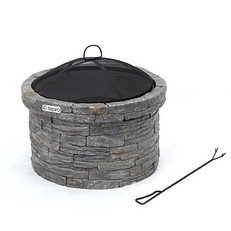 Stone Garden Fire Pit Alight