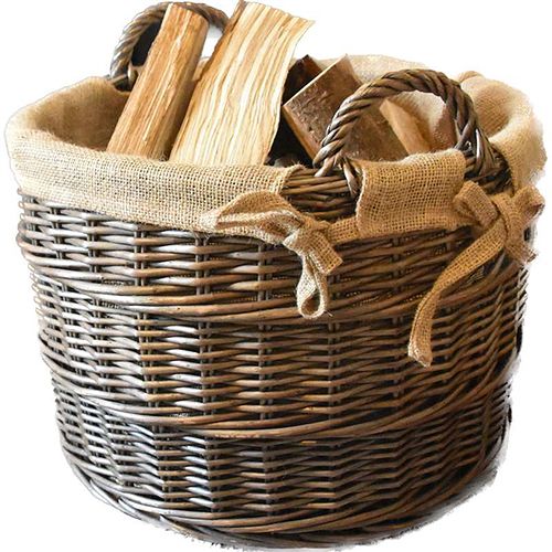 Callow Wicker Log Basket Round Hessian Lined Basket