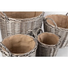 Set of 4 Round Lined Wicker Log Baskets - Lined Wicker Baskets